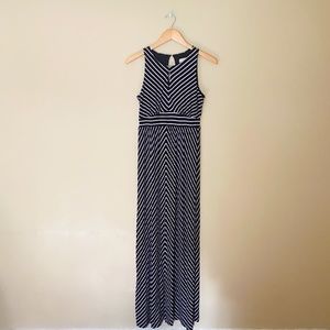 LOFT Black & White Striped Maxi Dress
